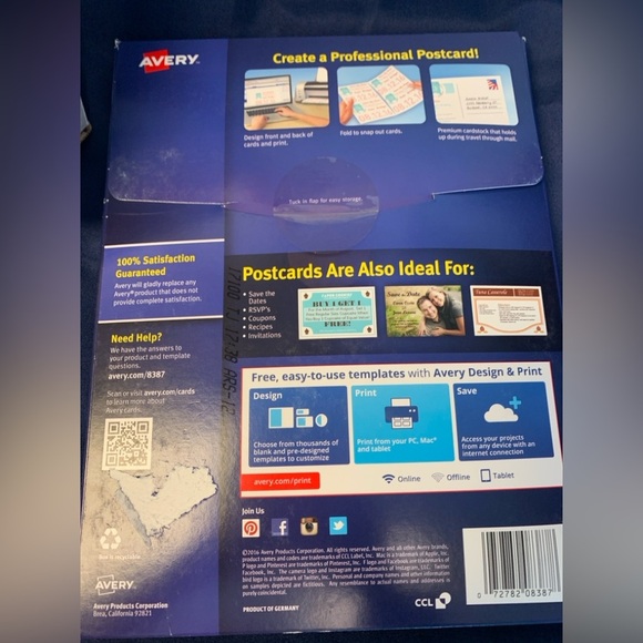 NIB Avery Postcards. 5 1/2”x 4 1/4” 200 cards/50 sheets - Picture 2 of 3